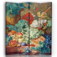 legendarte - biombo bodegon con flores y frutas - jan van huysum - separador de ambientes para interiores cm 145x170 4 paneles