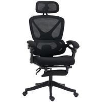 homcom silla de escritorio de malla reclinable con reposacabezas soporte lumbar reposapies y altura regulable carga 135kg negro