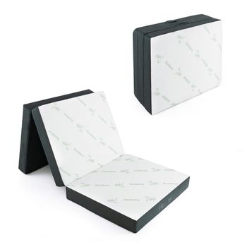 Costway Colchón Plegable en 3 Secciones Cubierta de Fibra de Bambú y Tela Transpirable con Asa 193 x 80 x 10 cm Blanco y Gris