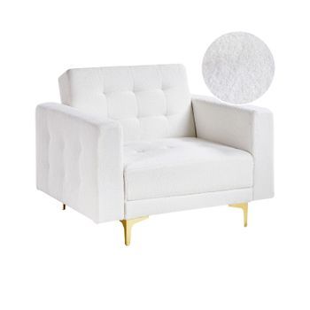 Sillón Moderno Reclinable Cama De Día Tela Con Capitoné Patas Doradas Bouclé Blanco Aberdeen