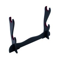 soporte s2234 para dos katanas hecho en madera negra y con tercipoleo rojo en la zona de apoyo