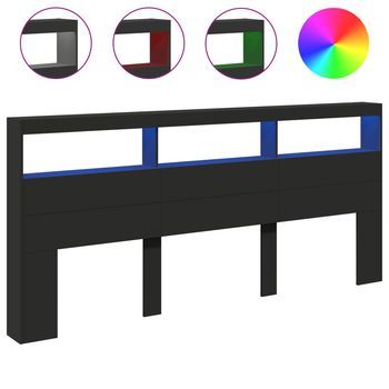 Cabecero De Cama | Panel De Cabecera | Decoración De Pared Con Led Negro 220x17x102 Cm