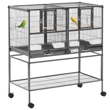 PawHut Jaula para Pájaros Pequeños Jaula Grande para Aves con 4 Ruedas Bandejas Múltiples Puertas 4 Comederos 4 Perchas 95x45,5x102cm   Aosom España