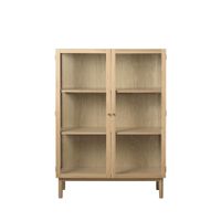 vitrina de 2 puertas de vidrio templado y madera h140cm - madera clara
