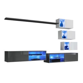 Conjunto De Muebles De Salón Switch Xxiv – Led – Gris Y Blanco – Composición Mural De Diseño