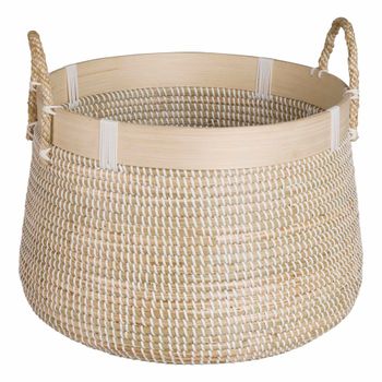 Cesta bola de fibra vegetal blanca