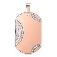 colgante con placa de identificacion de acero inoxidable piedras de circonita rosado