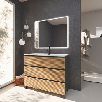 Conjunto De Baño Yinu | 100 Cm Negro - Solomon | Tres Cajones | Lavabo Empotrado | Mueble Montado | No Incluye Espejo | Alday
