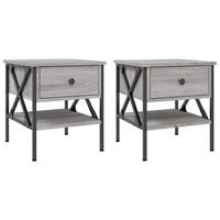 pack 2 uds mesita de noche  mesa auxiliar  mesilla madera ingenieria gris sonoma 40x42x45 cm