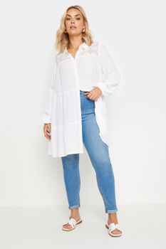 Yours Camisa Viscosa Blanca Con Canesú De Crochet, Mujer Curvy Y Tallas Grandes, Yours