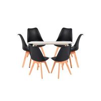 conjunto mesa tower rectangular 120 x 80 cm blanca y pack 6 sillas synk basic - negro
