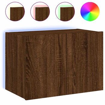 Mueble De Tv De Pared Con Luces Led Marrón Roble 60x35x41 Cm Vidaxl
