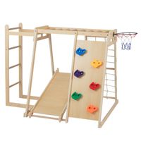 costway parque infantil interior para ninos gimnasio jungla 6 en 1 con tobogan escalada aro de baloncesto barras de mono red de cuerda natural