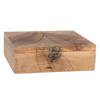 Caja de té de madera de mango con estampado vegetal
