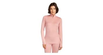 Camiseta interior de mujer icebreaker merino 260 tech rosa 1 2 cremallera
