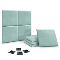 dhome juego de 8 paneles tapizados de tela autoadhesivos para pared acusticos absorbentes proteccion impactos cabeceros verde agua 50x50cm x8