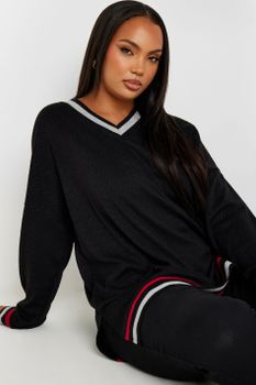 Yours Jersey De Punto Negro Con Pico , Mujer Curvy Y Tallas Grandes, Yours