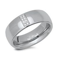 anillo de acero inoxidable pulido con 8 circonitas cubicas