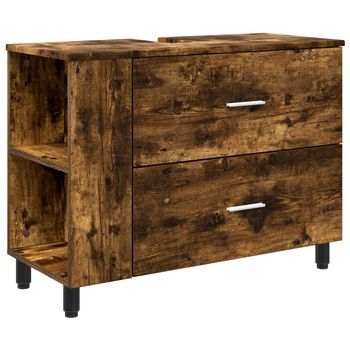 Unidad De Tocador De Baño Roble Ahumado 80 X 35 X 60 Cm Vidaxl