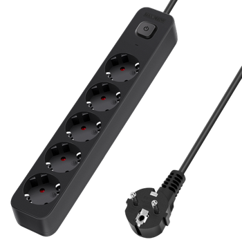 Aigostar Regleta Enchufes de 5 Enchufes, Alargador Enchufe 5 metros con Interruptor, Negro