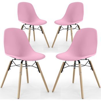 Silla De Comedor - Diseño Escandinavo - Patas De Madera - Pack De 4 - Skögur Rosa Claro