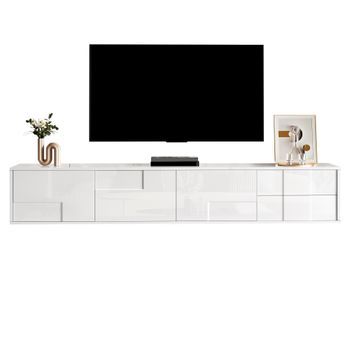 Mueble De Tv Blanco De 170 Cm, Flotante O De Suelo, Con Puertas Y Cajones