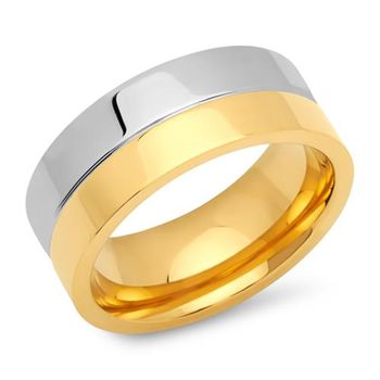 Anillo de acero inoxidable parcialmente dorado 8mm