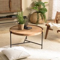 mesa de centro redonda con tablero de madera de teca reciclada d74