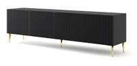 mueble para tv efecto madera negro y dorado led