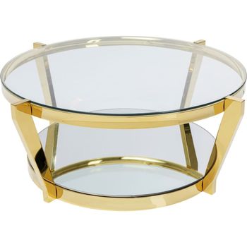Mesa de centro de cristal y acero dorado