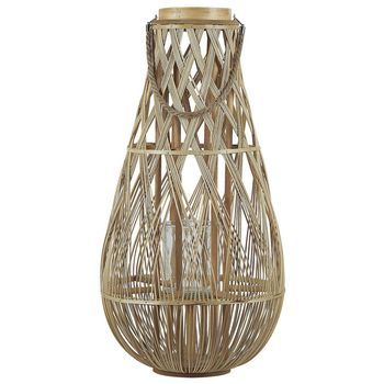 Linterna De Madera De Bambú Color Claro Y Cristal 77 Cm Interior Exterior Escandinavo Tonga