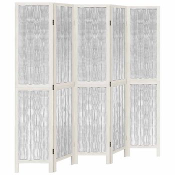 Biombo Separador De 5 Paneles Madera Maciza Paulownia Blanco Vidaxl