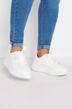 Deportivas Blancas Con Suela Gruesa Acanalada En Ancho Especial