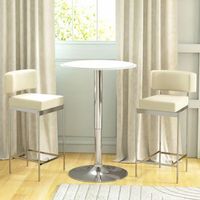 mesa de bar redonda de metal cromado pu homcom o63x67-93 cm blanco