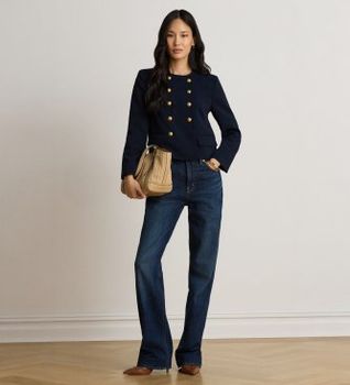 Lauren Ralph Lauren para mujer. 200B24610002 Chaqueta de crepé de doble botonadura marino (44), Casual, Clásico, Poliéster Reciclado