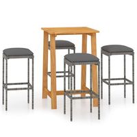 set de bar para jardin 5 piezas  mueble de jardin y cojines ratan sintetico gris