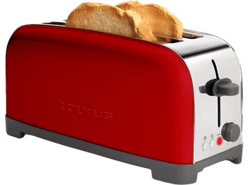 Tostadora - Taurus Vintage Red, 1400 W, Funciones de: Cancelar, Descongelar, Recalentar, 2 Ranuras extralargas, Rojo