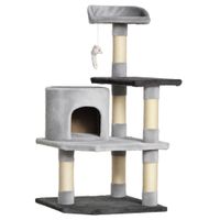 pawhut arbol rascador grande para gatos 48x48x100 cm con plataformas casetas raton de juego felpa gris   aosom espana