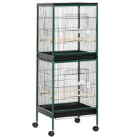 jaula grande para pajaros pawut con doble base comederos bandeja extraible perchas ruedas 515x50x cm negro y verde