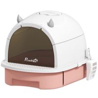 pawhut caja de arena cerrada para gatos con bandeja extraible pala y filtro de carbon activado rosa