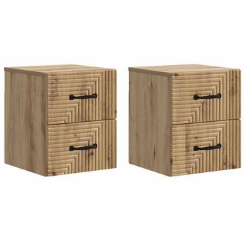 Mesita De Noche De Pared 2 Uds. Roble Artisan 34,5 X 33 X 40 Cm Vidaxl