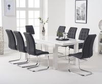 atlanta white gloss 160-220cm extending dining table with lorin chairs - black 4 chairs