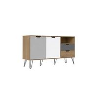 aparador estocolmo 2 puertas y 2 cajones en mdf lacado coloresblanco gris claro oscuro y roble med140x39x765h cm