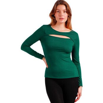 Admas Blusa Camiseta de manga larga Agujero Rib para mujer