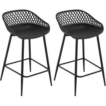 Juego De 2 Taburetes De Bar Asiento De Pp Duradero,patas De Metal,38.5 X 36 X 84.5 Cm, Negro,woltu