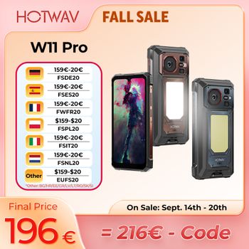 HOTWAV W11 Pro, el más reciente teléfono celular robusto con Android 16, procesador Octa-core, pantalla FHD+ de 6.6'' y 120Hz, batería masiva de 20800mAh, carga rápida de 33W, 6GB de RAM, 256GB de