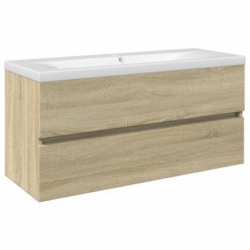 Set De 2 Uds Muebles De Baño | Armario De Baño Cerámica Y Madera De Ingeniería