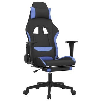 Silla Gaming | Silla De Oficina | Silla Gamer Ergonomica De Masaje Con Reposapiés Tela Negro Y Azul