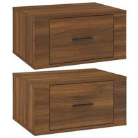 pack 2 uds mesitas de noche  mesa auxiliar  mesilla de pared color roble marron 50x36x25 cm