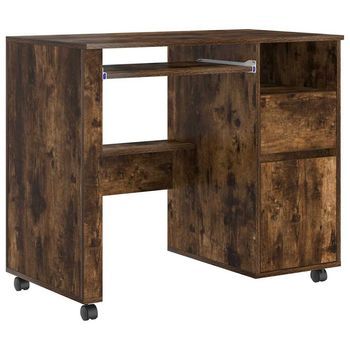 Escritorio | Mesa De Trabajo Con Ruedas Con Cajón Roble Ahumado 91 X 50 X 77 Cm